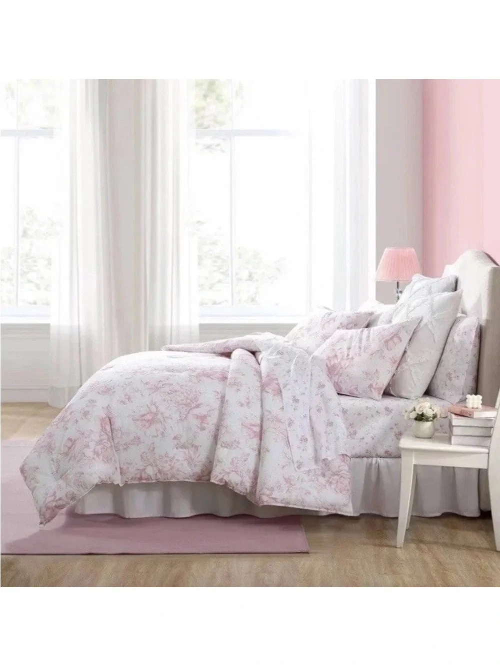 Laura Ashley Delphine Twin XL Pink Floral Reversible Comforter Set 2pc NWT